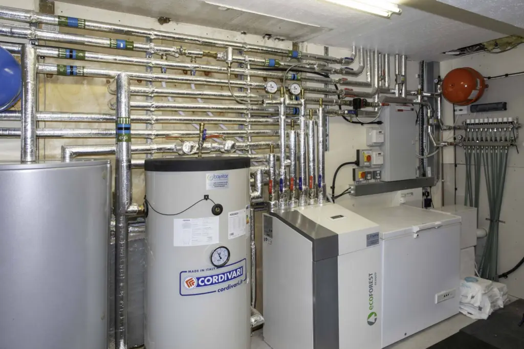 Inside a ground source heat pump plantroom